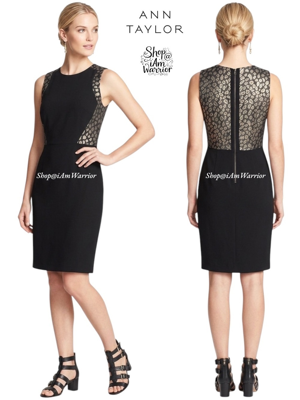 Ann Taylor leopard jacquard black sleeveless sheath dress *shop@iamwarrior